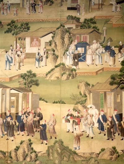 Detail of Wallpaper Depicting a Funeral Procession by Chinese School